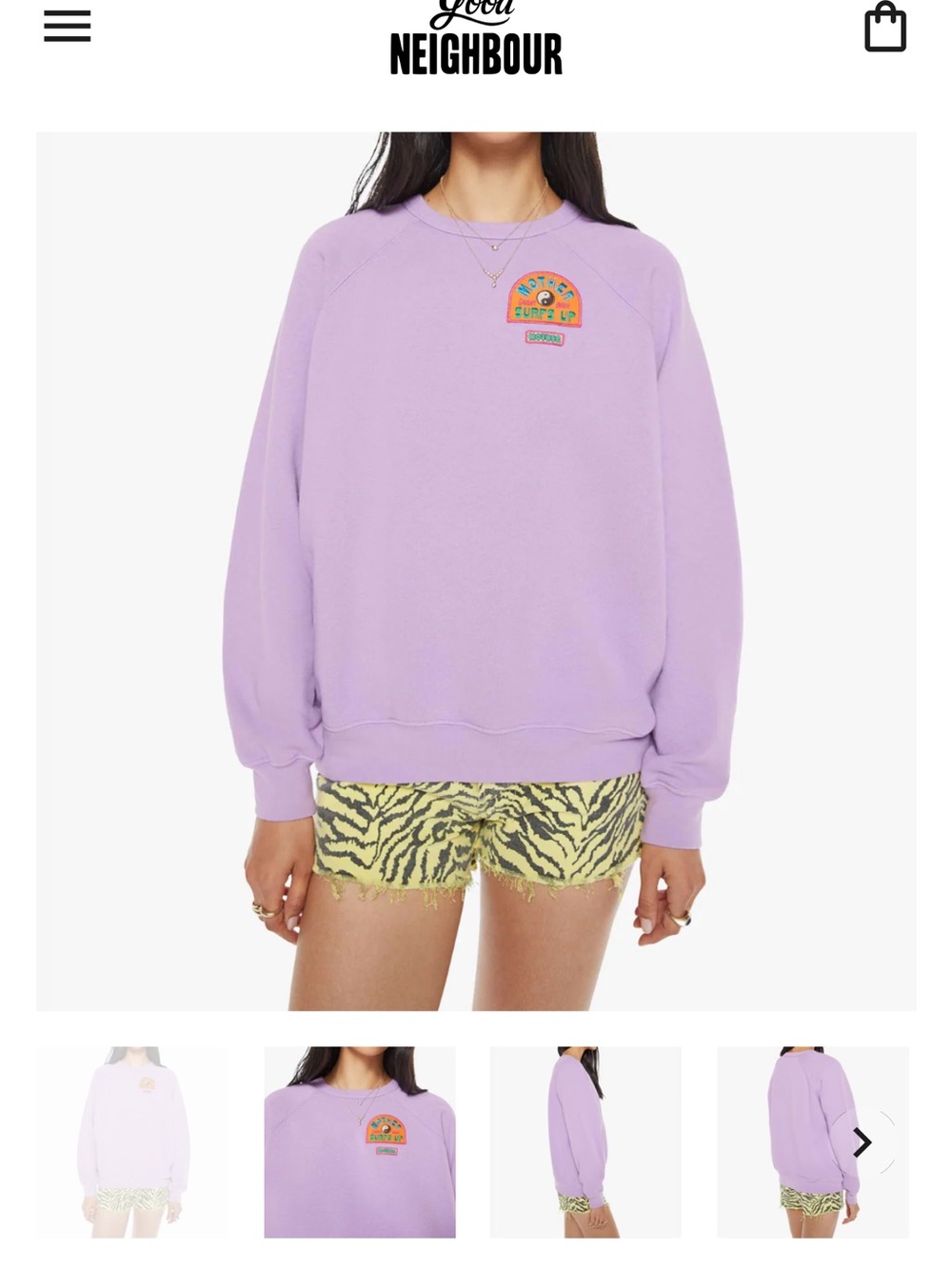 New with tags! MOTHER Lavender Crewneck with Surf Patch - Picture 3 of 10